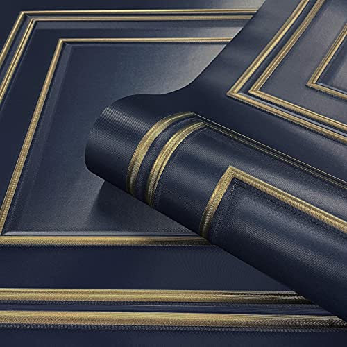 YöL Full Roll Navy & Gold Textured Wood Panelling Effect Vinyl Wall Feature Wallpaper