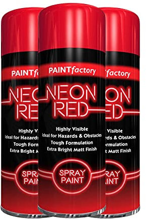 Classic Signature - 3 x Neon Red 200ML, Spray Paint Aerosol Fluorescent Bright Graffiti (Banksey) Matt Finish
