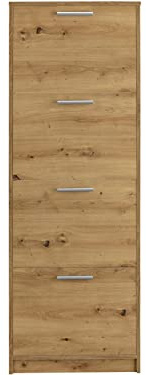 Bill Schuhschrank Artisan Eicheoptik, 55 x 21 x 157 cm, Schuhkipper mit 4 Klappen für bis zu 12 Paar Schuhe, platzsparende Schuhkommode für Flur, Diele und Eingangsbereich