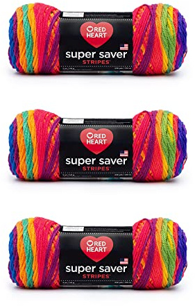 Red Heart Super Saver Yarn, 3 Pack, Favorite Stripe 3 Count