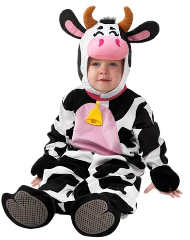 Spooktacular Creations Disfraz de vaca para bebé de Halloween, mono de cosplay de animales para fiesta de disfraces de Halloween para bebés y niños pequeños-3T