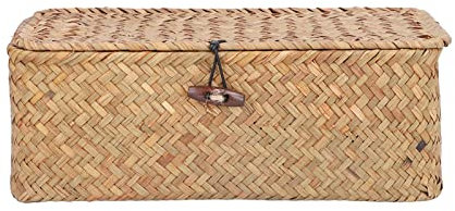 Korb Geflochten, Rattan Rechteckig Seegras Aufbewahrungskorb Körbe Make-up-Organizer für Badezimmer Wohnzimmer Küche(29.5 * 19.2 * 12.6cm)