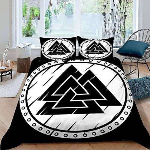Runen Aus Mythologie Wikinger Bettwäsche 135x200 Altnordischer Gott Odin 3d Druck Bettwäsche set mit Reißverschluss Bettbezug kuschelig Mikrofaser Weiche 3 Teilig Bettbezüge et 2 Kissenbezüge 80x80cm