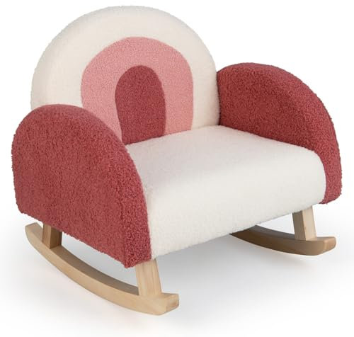 GOPLUS Kindersessel, Kindersofa Schaukelsessel aus Veloursstoff mit Rückenlehne & Massivholzbeinen, gepolsterter Kinderstuhl für Kinderzimmer Spielzimmer Schlafzimmer, für Kinder 3-5 Jahre (Rot)