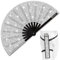 Raveahem Glitter Large Rave Folding Clack Hand Fan with holster for men/women Handheld Fan for EDM,Festival,Club,Party,Dance, Silver