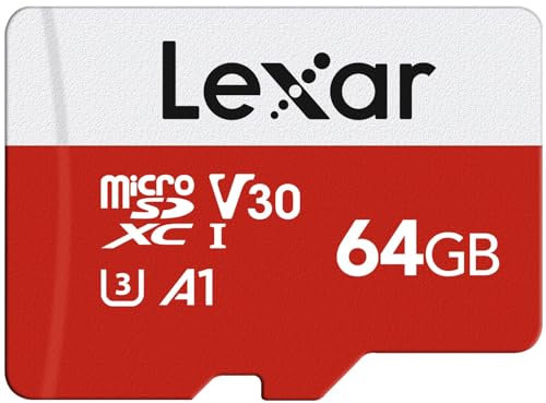 Lexar 64GB Micro SD Card E Series, microSDXC UHS-I Flash Memory Card with Adapter - Up to 100MB/s, A1, U3, Class10, V30, High Speed TF Card