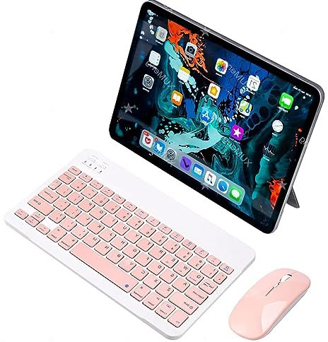 Tastiera e mouse wireless, ultra-sottile, ricaricabile, Bluetooth, tastiera e mouse, per iPad, tablet, iPhone, smartphone, Android, Windows, iOS