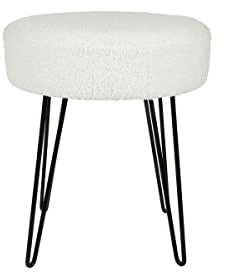Ostaria 35618 Tabouret Design en Tissu Bouclette Blanc + Pieds en métal Noir – Confortable Tabouret au Design scandinave pour Coiffeuse, Salon, Chambre, Bureau et entrée