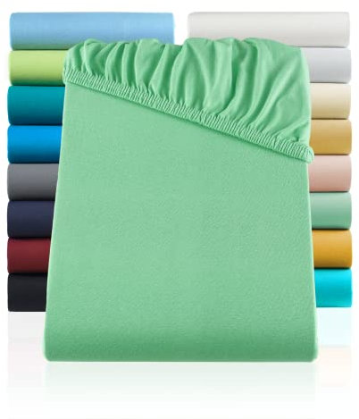 BaSaTex 2er Pack Jersey Kinder Spannbettlaken 60x120-70x140 cm | Spannbetttuch für Babybett Kinderbett | Farbe: Jadegrün Mint