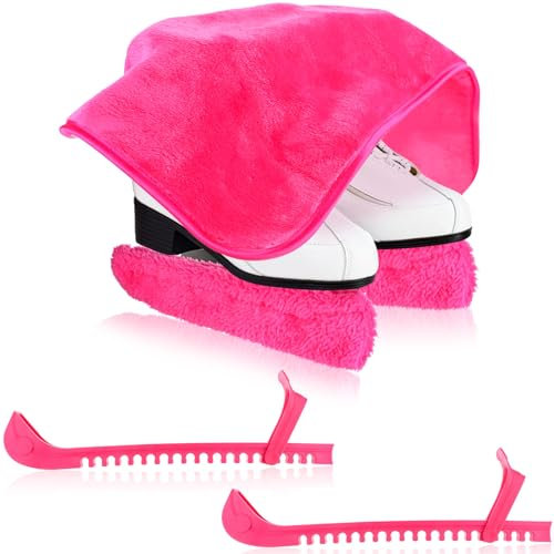 Haishell 3 Paar Schlittschuhschoner mit Handtuch, verstellbare Schnalle, Schutz für Eiskunstlauf, Eiskunstlauf, Schlittschuhe (Rosarot)