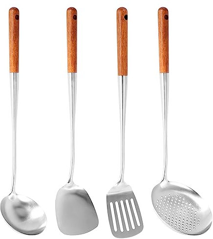 Qeunrtiy Manejar EspáTula de Acero Inoxidable para Wok Pala de Ranurada de Cocina Cuchara de Arroz Cuchara Utensilios de Cocina Juego de Utensilios