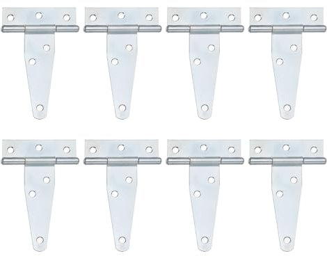 sourcing map 8Pcs T-Strap Door Hinges, 3 Wrought Tee Shed Gate Hinges Iron Hardware for Wooden Barn, Fence, Yard Door Hinges (White Zinc)