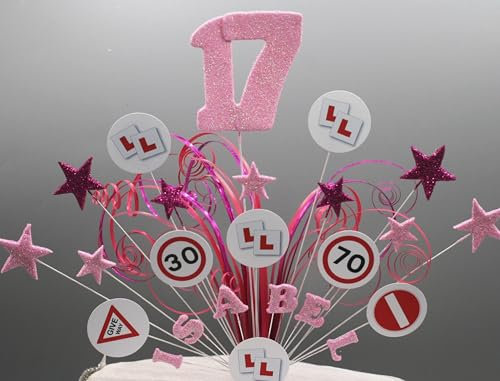 Stars Hearts on Wires Learner Driver Glitter or Non Glitter Cake Spray Explosion Cake Topper Decoration personalised 17th 18th 19th 20th 21st 30th 40th Stars Hearts any age any colours 006
