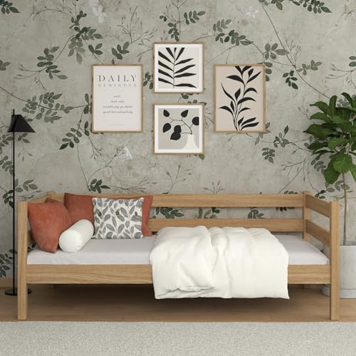 N-wood N01 Bett 90x200 cm, Tagesbett, Bettgestel mit lattenrost, Seniorbett, Multifunktional Einzelbett für Kinder, Jugendliche und Erwachsene, abgerundete Kanten, Hochwertige Materialien, Natureiche
