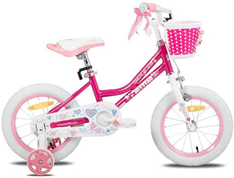 JOYSTAR 14 Zoll Kinderfahrrad für 3 4 5 Jahre alte Mädchen, 14 Zoll Mädchenfahrrad mit Stützrädern und Korb, Rosa