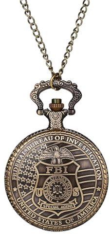 Silverora Taschenuhr Vintage Herrenuhren FBI : Retro Herren Analoge Quarz Uhr mit Kette Antike Amerikas FBI Schild Muster Ketteuhr Geschenke für Männer Vater Bruder