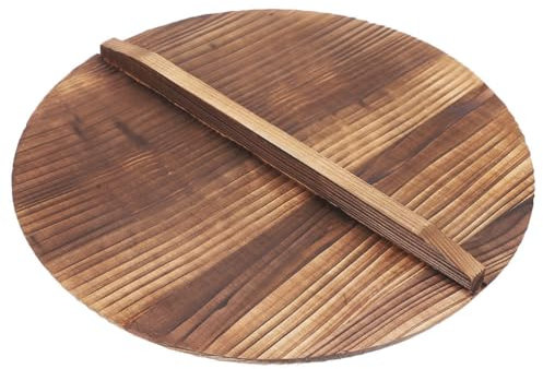 Amosfun Tapa De Wok De Madera Antiahidro 24cm, Cubre SartéN Para Wok De Hierro Fundido, ProteccióN Antiquemaduras, Accesorio De Cocina Natural