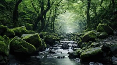 adrium Holz-Bild 70 x 40 cm: ein Bach in einem Wald (212526350)