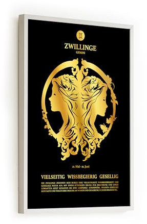 codiarts. Astrologie Sternzeichen Poster | Goldfolienprägung | goldenes Tierkreiszeichen Zwillinge Wandbild | DIN A3 ohne Rahmen (Gemini, Schwarz)
