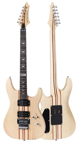 Bullfighter E-Gitarren-Set, 99 cm, volle Größe, Elm Thru Body Neck, 6 extra Saiten, Plektren, Gigbag, Schultergurt, Kabel D300 (Holz)