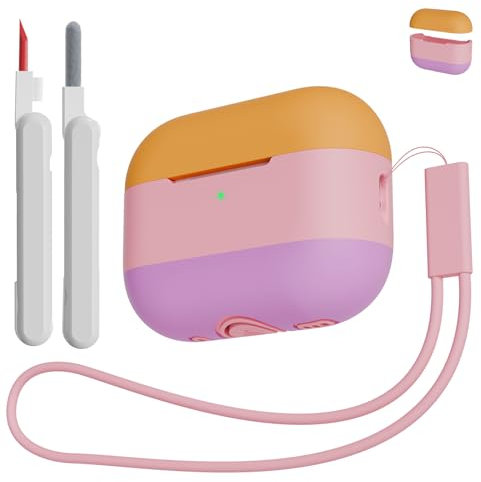 KOKOKA Compatible for AirPods Pro 2 Case Cover with Cleaner Kit and Lanyard, Soft Silicone Shock Absorbing Protective Case for AirPods Pro 2nd/1st Generation 2023/2022/2019, Apricot Pink Lavender Mix