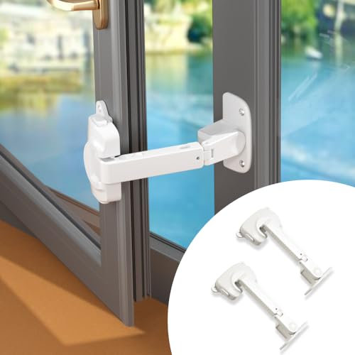 EUDEMON Cerradura de seguridad para ventanas para bebés, limitador de ventanas a prueba de niños, pestillo de cerradura ajustable para marcos de ventanas de aluminio y madera (Blanco, 2 Piezas)