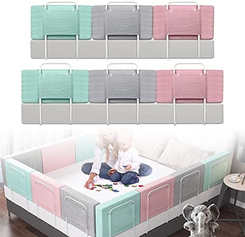 FIVMEN Bettgitter 60 cm Baby Bett Rausfallschutz 5-Stufen höhenverstellbar Kinder Bettschutzgitter mit Reißverschluss Waschbarem Kinderbettgitter, für Kinderbetten, Elternbetten (Grau)