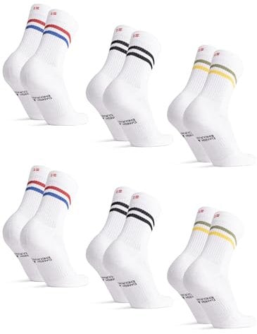 DANISH ENDURANCE Calcetines Deporte Tenis Unisex, 3 o 6 Pack, MC (2xRayas Negras, 2xRayas Verdes/Amarillas, 2xRayas Rojas/Azules), 35-38