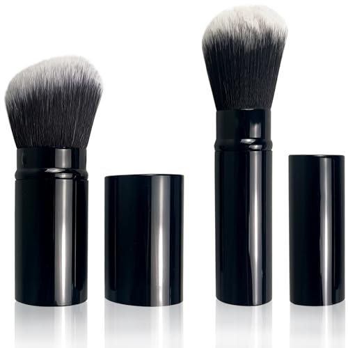 Jaasuee Pinceau de maquillage rétractable Kabuki - Pinceau biseauté de voyage pour poudre blush avec couvercle pour applications cosmétiques multifonctionnelles