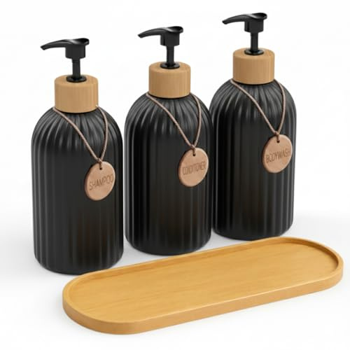 Handseifenspender für Badezimmer, 3-teiliges Set, Seifenspender für Küchenspüle, mit Bambuspumpe und Seifenschale, Seifenspender