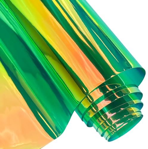 ONEART | Holographische schillernde PVC-Folie, 40×135 cm Transparentes Vinyl-Gewebe für Taschen DIY-Dekor-Projekte-Grün