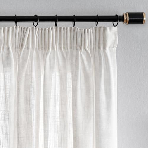 MYSKY HOME Leinen Vorhänge Wohnzimmer Leinenoptik Gardine Halbtransparent Gardinen mit Kräuselband 2er Set H 260 x B 140 cm Gardine für Kinderzimmer Moderne Natur Vorhang,Hellbeige