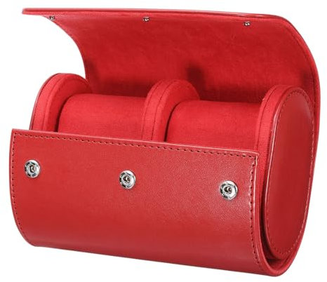 sourcing map Uhrenrollen-Reiseetui, 2 Fächer, tragbares Leder-Uhrenetui für Damen und Herren, Uhren-Aufbewahrungs-Organizer mit abnehmbaren Kissen für Reisen, Display, Aufbewahrung zu Hause, Rot
