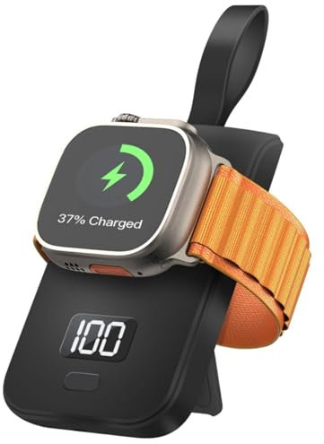 Cargador magnético portátil para Apple Watch, 2500 mAh Power Bank para iWatch, Cargador inalámbrico para Apple Watch Serie 9/8/7/6/5/4/3/2/SE 2/Ultra (Negro)