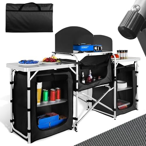 NAYVER ® Campingschrank Camping Outdoor Vorzelt Campingmöbel, Camping Küche, faltbar, Reiseküche, Küchenschrank mit Arbeitsplatte und Staufächern für Outdoorküche, Vorzelt, Wohnwagen (175x104x52)