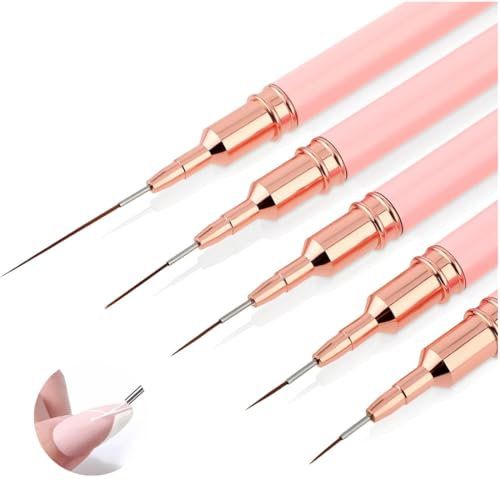 WeddHuis Nail Art Ongles Professionnel, 5 Pièces, Pinceaux Liner Ultra Fin, pour Gel, Peinture Acrylique, UV Construction, Brosses French Set, Nail Art, Liner, French Manucure (7/9/11/15/25 mm)