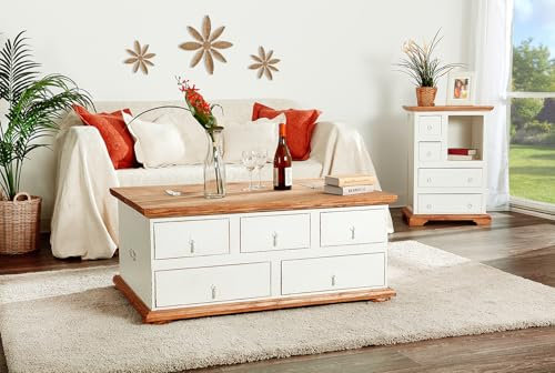 1a Direktimport Truhentisch Tischtruhe Mexico Weiß Honigfarbig - Pinie Massivholz - Landhausstil mexikanisch