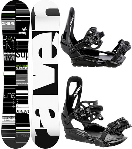 RAVEN Snowboard Set: Snowboard Supr Black/Green + Bindung s230 Black (154cm + s230 Black M/L)