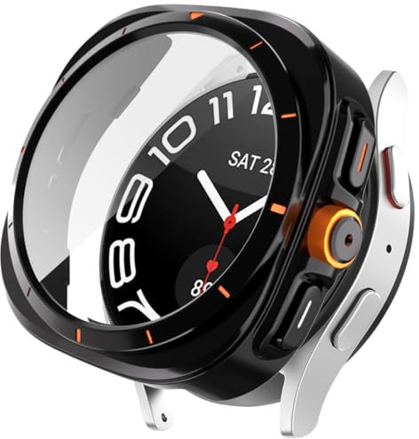 Miimall Coque Styling Cercle Intérieur Compatible avec Samsung Galaxy Watch 6 40MM. Accessoire d'Étui en PC Bumper et Verre Trempé de Haute Définition, Étanchéité, Protecteur Anti-Rayures, NOIR