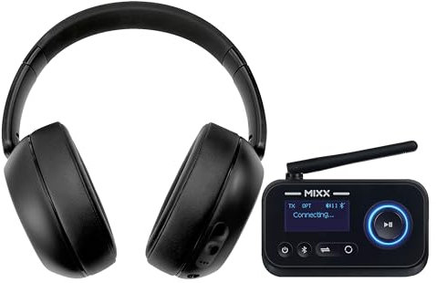 Mixx StreamQ - Wireless Headphones for TV listening with Transmitter, Clear dialogue, 3D Surround Sound, Voice Mode, 40-Hour Battery, Volume Boost, Bluetooth, RX and TX for seamless connectivity