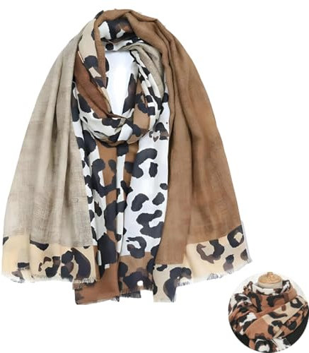 Schal Damen Winter Schal Leopardenmuster, Damen Schal mit Leopardenmuster, Warm Schals Tücher, für DamenFür Damen Mode Animal Print Baumwolle Leinen Schal Mit Fransen, 90 x 180 cm