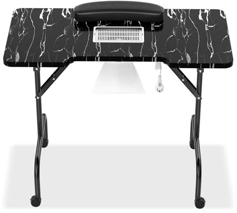 NAIZY Table à ongles pliable avec aspiration - Avec accoudoirs tiroirs et sac de transport - Salon de manucure portable - 94 x 48 x 72 cm - Noir