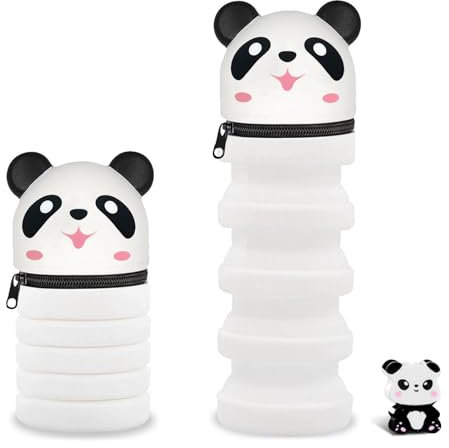 KunpengZen Federmäppchen Panda – 2-in-1 Stifte Mäppchen & Stiftebox, Silikon Federmäppchen mit Reißverschluss, Teleskopisch, Kawaii Design für Mädchen und Teens Weihnachten Geschenke