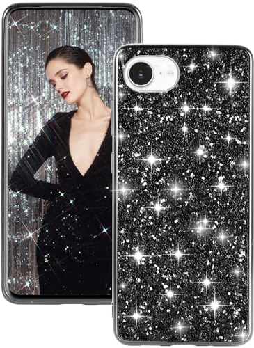Handyhülle für iPhone 16e Hülle Glitzer Bling Sparkle Hülle für iPhone SE (2025) Case Original Ultra Dünne Leichte Ganzkörper Stoßfest Anti-Kratzer Silikon Schutzhülle für iPhone 16e Cover (Schwarz)