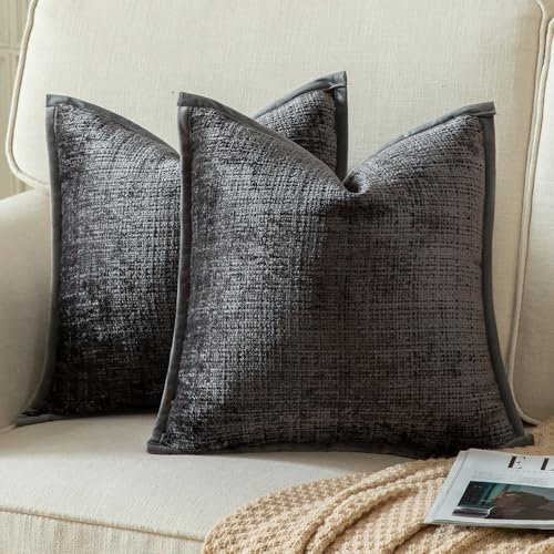 Yaertun 2er Set Kissenbezug Dunkelgrau 50x50cm Chenille Kissenbezüge Kissenhülle Dekokissenbezug sofakissen dekokissen deko Samtrückseite für Sofa Schlafzimmer Wohnzimmer Weiche Gemütliche