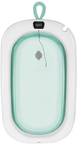 XXL Baignoire Pliable Bébé avec Thermomètre à eau, Baignoire Bebe, baignoire bebe pliable pour les bébés de 0 à 6 ans,80 * 50 * 23cm-Vert