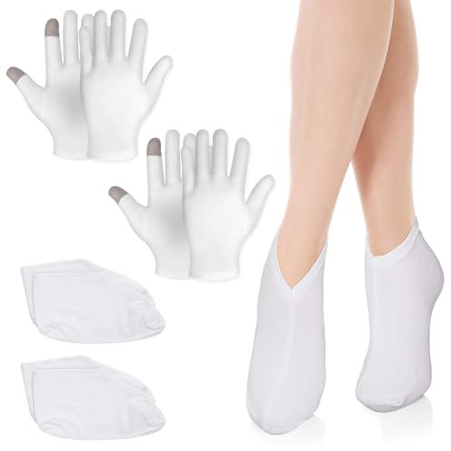 ElevateTech 2 Paar Silikon Feuchtigkeitssocken Shandschuhe und Socken, Touchscreen, Feuchtigkeitshandschuhe für Trockene Rissige Füße Hände Hand- und Fußpflege Spa-Gelsocken Handschuhe Nach Pediküre