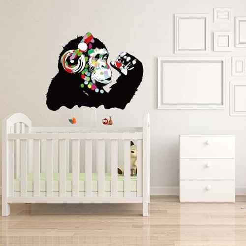 PLIGREAT 2 Sheets Banksy Thinking Monkeys Wall Stickers Removable Vinyl Wall Decals Street Music Monkey Graffit Wall Art Murals for Bedroom Nursery Office Home Wall Decor DIY Decorative Stickers