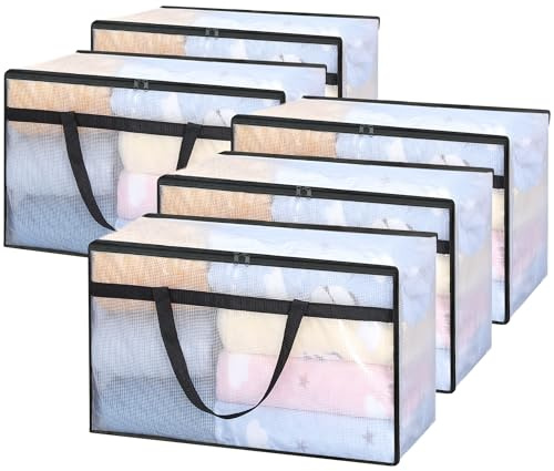 Vieshful 5 Pack 60L Clear Clothes Storage Bag with Handles, Large Plastic Storage Bags Organizers for Bedding, Comforter, Blankets, Duvets, Baby Clothes, Underbed Storage & Moving