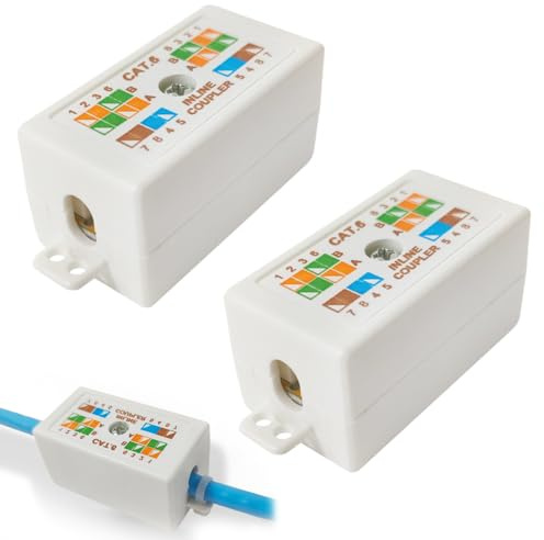 2-Pack Cat6 RJ45 Junction Box , Inline Ethernet Coupler with Punch Down/Krone Terminals, LAN Network Extender for High-Speed Cat6 Cables, Powerline & Networking Applications